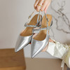 【预售5天】包头凉鞋女新款夏季法式玛丽珍鞋粗跟银色一字带尖头高跟鞋BX&C1572 商品缩略图3