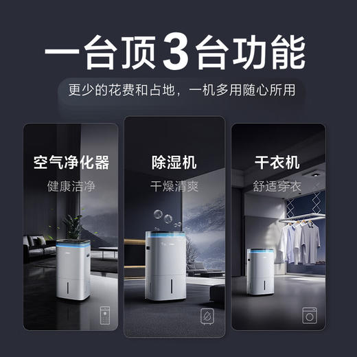 海尔变频除湿机60L双变频更节能低噪+空气净化器除醛吸湿器干衣除湿净化一体机CF60-BJ1U1 商品图4