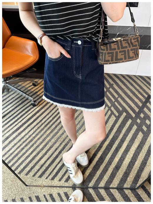 心动蕾丝边！2025四面弹薄款牛仔短裙女夏季新款高腰A字防走光半身裙 商品图5