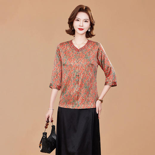 TC 2520妈妈夏装真丝五分袖小衫衬衫宽松休闲上衣 商品图3