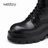 westory2022年新款秋冬英伦风厚底粗跟圆头绑带马丁靴女81951 商品缩略图3