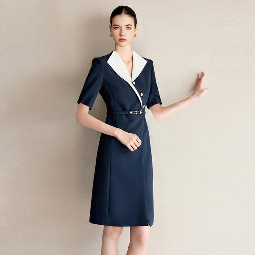 IWY/气质拼接领短袖西装连衣裙女高级感珠宝设计师工作服酒店接待正装25Q770 商品图2
