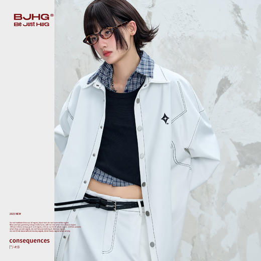 BJHG不计后果仿牛仔衬衫外套男款夏慵懒松弛感情侣套装衬衣外套女 商品图1