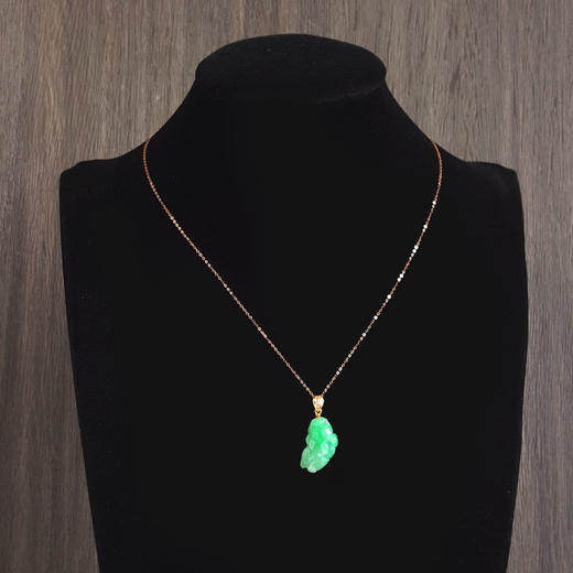 【天然正品】A货翡翠AU750玫瑰金镶钻镶天然糯种绿色瑞兽造型翡翠吊坠项链30.4*13.1*11.5MM（皆取最大值）女士现售价：780特价！090525NJM06 商品图8