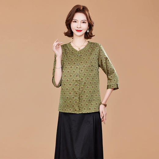 TC 2520妈妈夏装真丝五分袖小衫衬衫宽松休闲上衣 商品图1