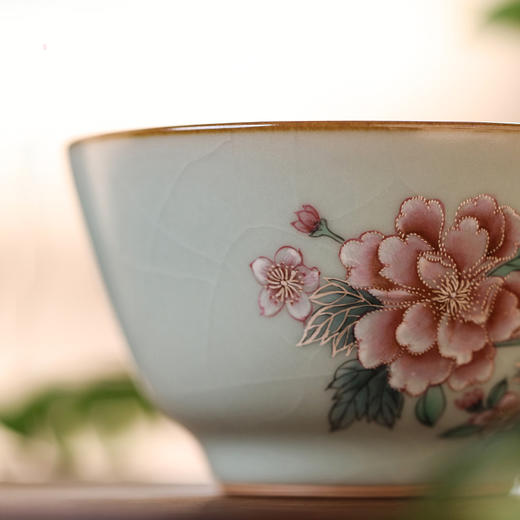 问鼎汝瓷鼎峰系列天青精工复刻款巍澜杯（一路生花） 商品图5