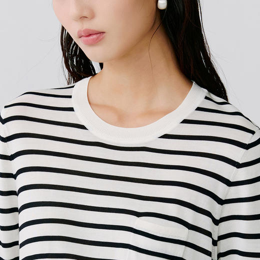 东黎 • 温柔的海风 海魂衫 桑蚕丝女士圆领彩条短袖 5223 商品图4