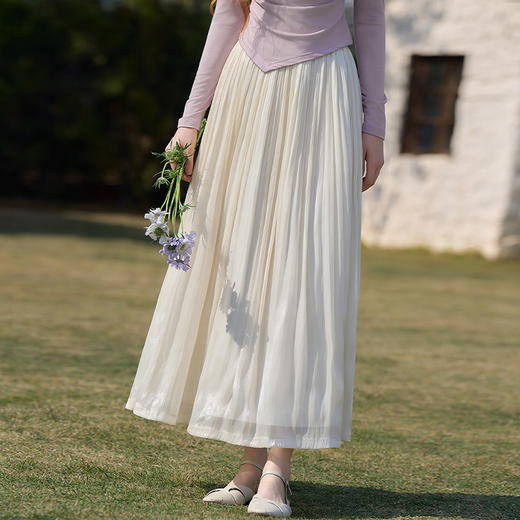 新中式流光纱绸大裙摆轻熟半身裙女夏季高腰垂感纱裙半裙V0050801 商品图2