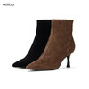 WESTORY2023年冬季新款尖头绒面经典百搭细高短靴显瘦时装靴女S23DS83511 商品缩略图0