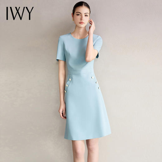 IWY/蓝色短袖圆领连衣裙女收腰汉堡显瘦珠宝销售工作服医美正装25Q736 商品图3