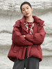 【冬季保暖神器】复古酒红色短款羽绒服女 连帽不可拆卸 90 白鸭绒填充 宽松显瘦面包服 防风抗寒外套 商品缩略图0