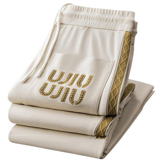 轻奢级夏季高端字母刺绣拼接卫裤男束脚小脚松紧薄款九分运动裤男 商品图4