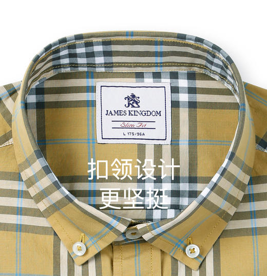 【1件99/2件180/3件258】占姆士100%纯棉男士衬衫短袖商务休闲扣领格子中青年全棉衬衣 商品图4