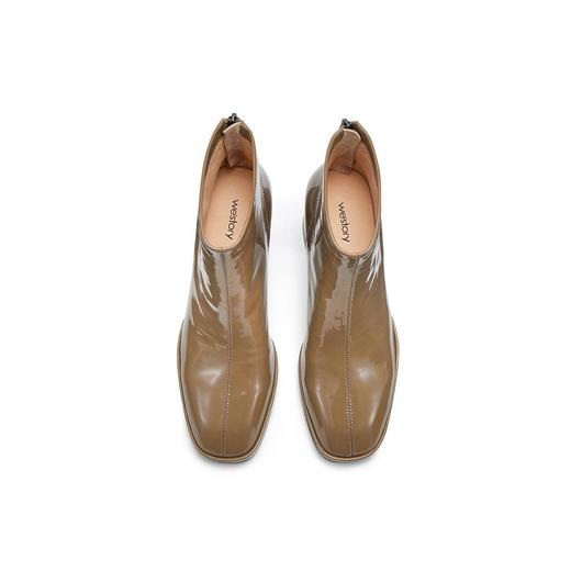 WESTORY2023年冬季新款方头亮面粗高跟时装靴时髦百搭短靴女S23DS83591 商品图4