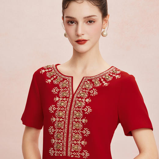 QF8E2斯尔丽25夏季新款轻奢精致绣花钉珠身型宴会新婆婆礼服式连衣裙 商品图4