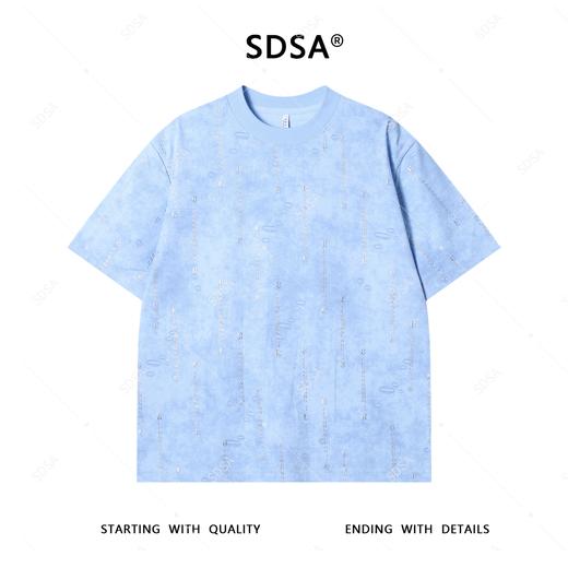 T3924夏季高级感新款男士美式扎染虚线字母印花短袖T恤时尚圆领上衣 商品图1