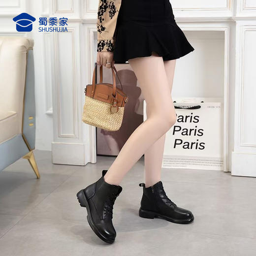 【复古圆头马丁靴】加绒保暖棉皮鞋 加厚系带女款皮靴子 商品图3