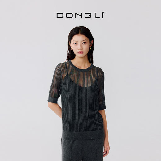 东黎 • 温柔的海风 波光透影 桑蚕丝山羊绒 女士圆领短袖 5208 商品图3