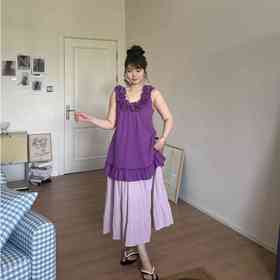 2025新品  软软同款【夏日葡萄冰】气质韩版设计感两个版本花边领口拼接连衣裙