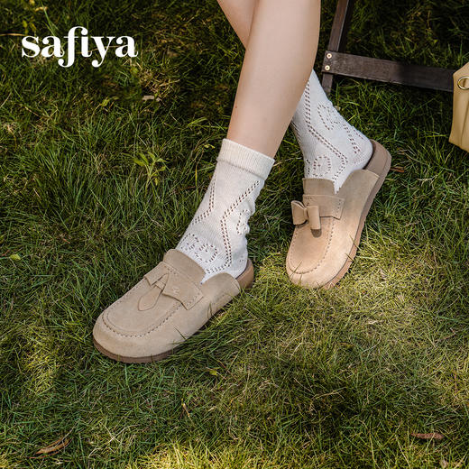 Safiya/索菲娅2025复古反绒外穿包头百搭厚底休闲懒人勃肯鞋SFD3110074 商品图11