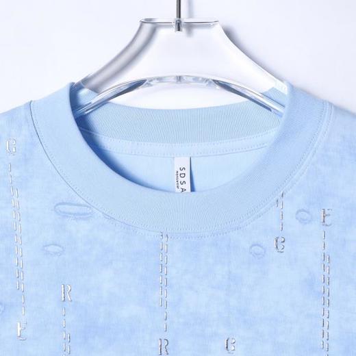 T3924夏季高级感新款男士美式扎染虚线字母印花短袖T恤时尚圆领上衣 商品图2