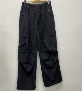 （大版）1-2 WS松紧抽绳双口袋工装阔腿裤40315（黑）夏季 402272032105
