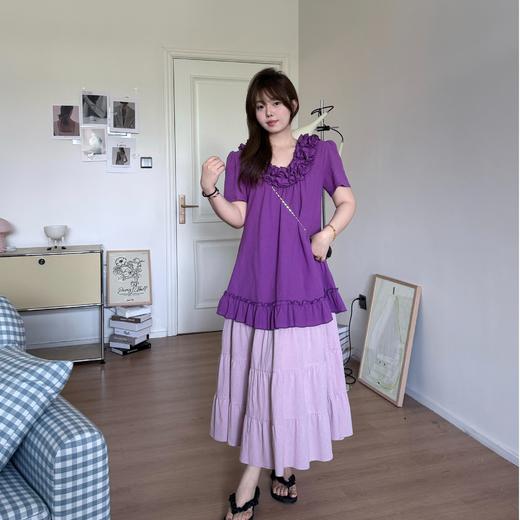 2025新品  软软同款【夏日葡萄冰】气质韩版设计感两个版本花边领口拼接连衣裙 商品图2