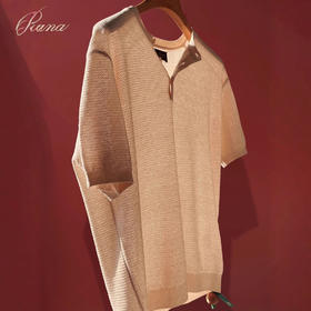 帅气有型！高奢意式老钱风！2025夏季莱赛尔亚麻镂空针织亨利领男短袖T恤！