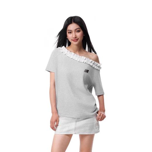 FDR官方店 花边斜肩一字肩短袖T恤女夏季辣妹露肩性感显瘦上衣 商品图2