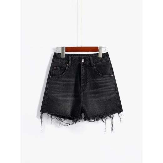 「自」全新升级【铂金会员165/天猫219/差价54】(40614)洛诗琳气质毛边牛仔短裤2025夏季百搭高腰显瘦A字短裤女 商品图1