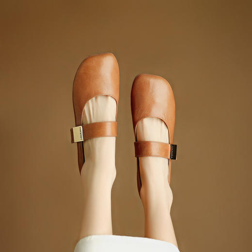 【预售5天】超软羊皮圆头浅口平底玛丽珍鞋女新款真皮一字带单鞋NJMK&K1658 商品图3