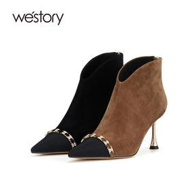 westory2023秋季新品经典小香风拼接女靴精致小巧时尚靴W23DS83291