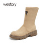 westory真皮厚底瘦瘦靴22年秋冬新款短筒圆头百搭增高靴W22DS82041 商品缩略图1