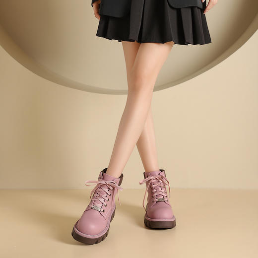 westory学院风马丁小黄靴英伦风复古厚底真皮短筒休闲马丁靴女W24DS83971 商品图5