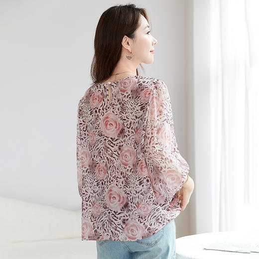 100%桑蚕丝乔其印花打底小衫，半袖圆领气质休闲真丝衬衫SM-1165 商品图2