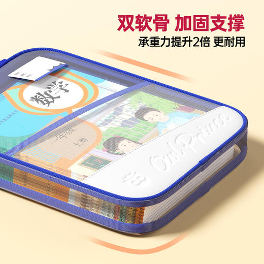 猫太子L型科目分类袋透明文件袋小学生双层网纱补习袋学科手提袋学生试卷收纳袋拉链式作业书本拎书袋子 商品图3