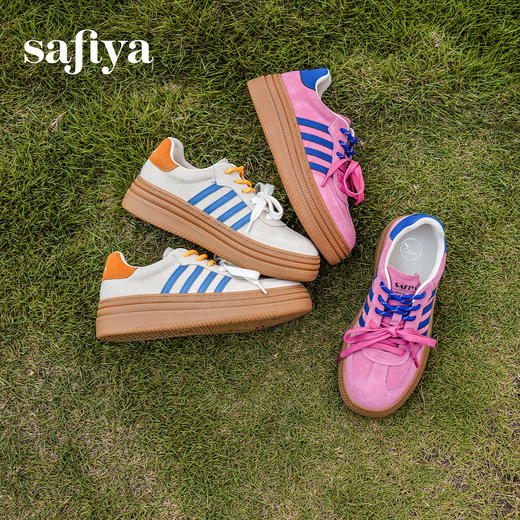 预售7天|Safiya/索菲娅2025可露丽拼色厚底双系带休闲复古百搭德训鞋SFD3112439 商品图3