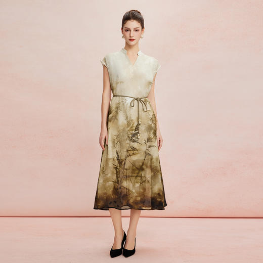 QF8E1斯尔丽25夏季新款商场同款定位写意印花优雅欧范搭配腰带连衣裙 商品图3