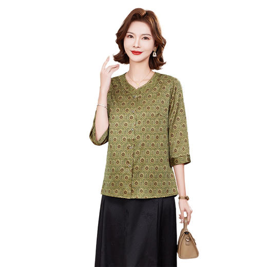 TC 2520妈妈夏装真丝五分袖小衫衬衫宽松休闲上衣 商品图4