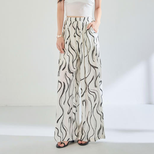 「高货sh」全新升级【铂金会员183/天猫249/差价66】(03908)洛诗琳高级感印花冰丝阔腿裤2025夏季宽松显瘦休闲长裤 商品图0