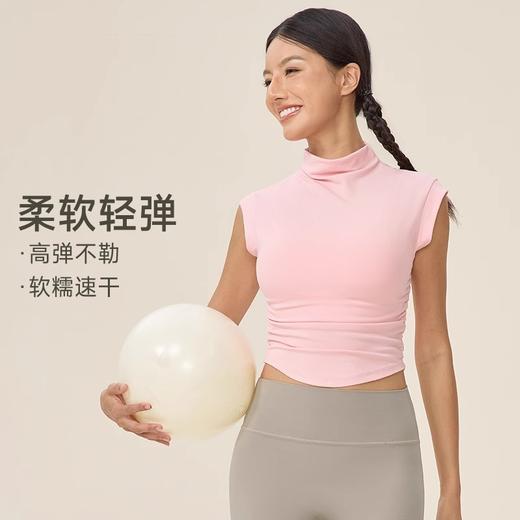 跃牌【欲动春风】系列 不规则半高领无袖瑜伽t恤女透气运动背心短款上衣52253 商品图2