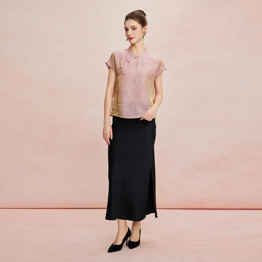 QF259斯尔丽25新款新国风低小立领短袖沙质防透质感高级百搭显瘦上衣 商品图3