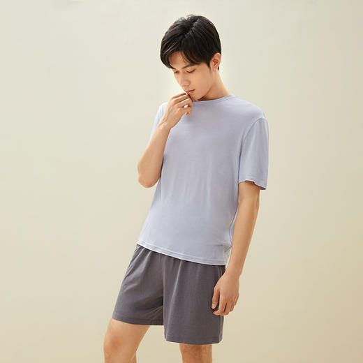 金三塔100%桑蚕丝真丝针织 舒适透气男士纯色T恤家居服上衣 家居短裤  YZMDA701/YZMDA901 商品图1
