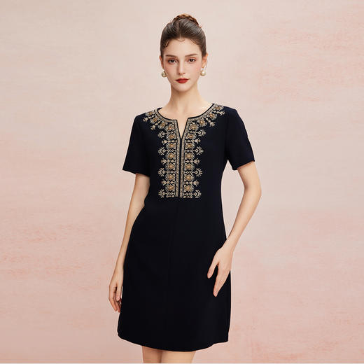 QF8E2斯尔丽25夏季新款轻奢精致绣花钉珠身型宴会新婆婆礼服式连衣裙 商品图5