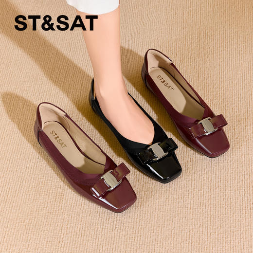 星期六优雅蝴蝶结漆皮舒适平底鞋SSC3111C7Z 商品图2