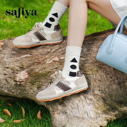 预售7天|Safiya/索菲娅2025时尚撞色编织休闲透气百搭复古薄底德训鞋SFD3112433 商品图1