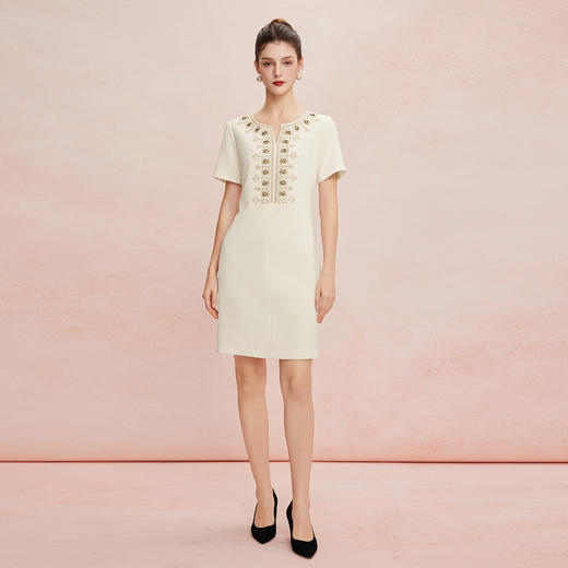 QF8E2斯尔丽25夏季新款轻奢精致绣花钉珠身型宴会新婆婆礼服式连衣裙 商品图13