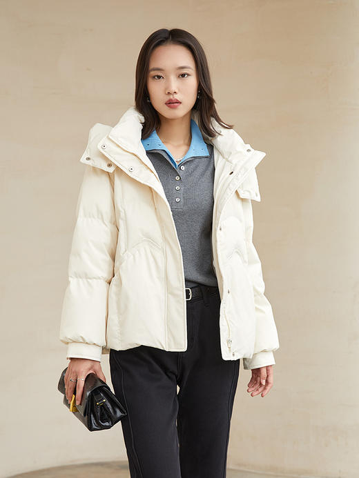 冬季新款灰色立领连帽羽绒服女宽松显瘦保暖白鸭绒面包服短款外套 商品图0