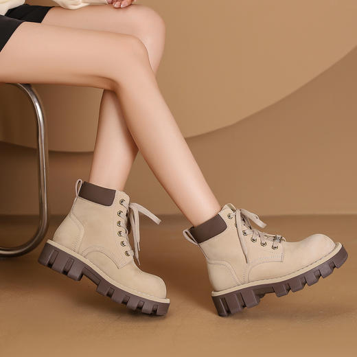 westory学院风马丁小黄靴英伦风复古厚底真皮短筒休闲马丁靴女W24DS83971 商品图4