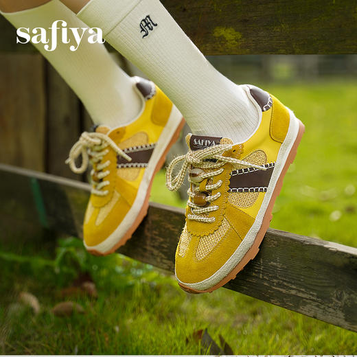 预售7天|Safiya/索菲娅2025时尚撞色编织休闲透气百搭复古薄底德训鞋SFD3112433 商品图6